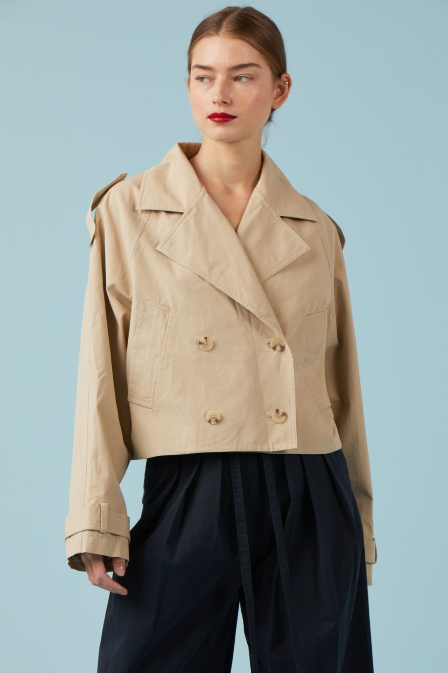 Outerwear Sophie Rue | Sydney Cropped Trench In Khaki