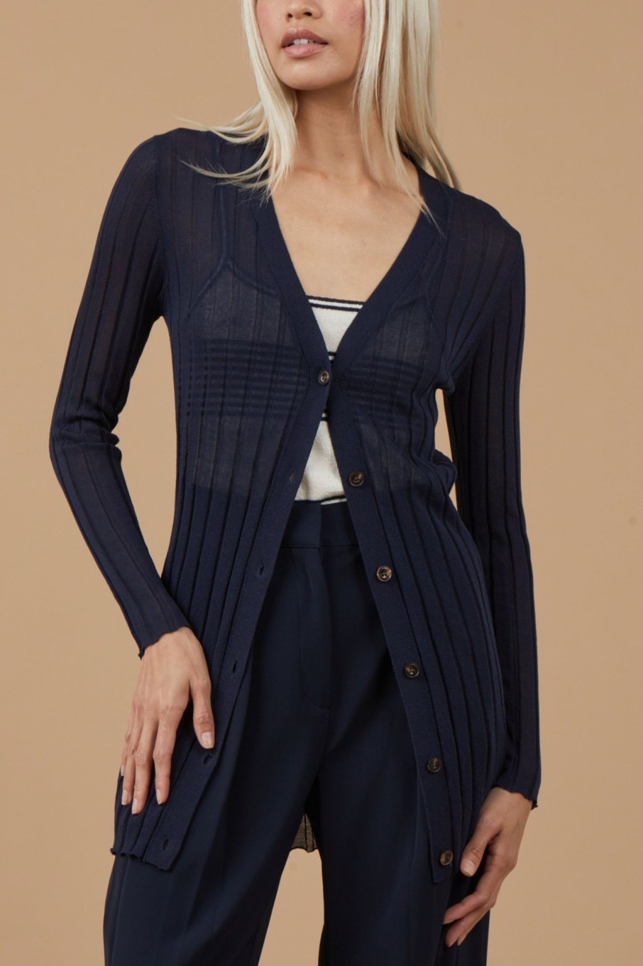 Tops Sophie Rue | Carla Rib Cardigan In Navy