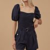 Tops Sophie Rue | Julian Linen Top In Navy