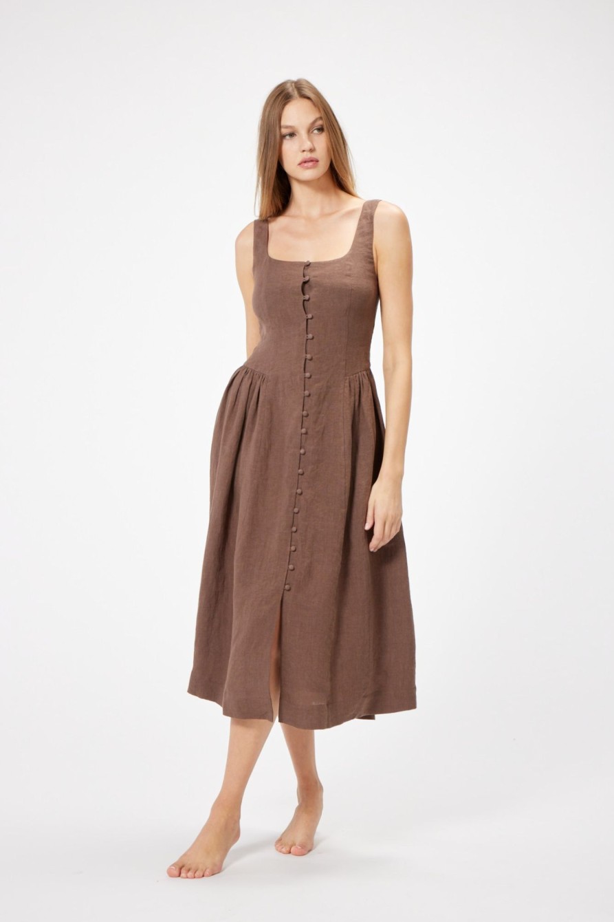 Dresses Sophie Rue | Lottie Button Dress In Brown