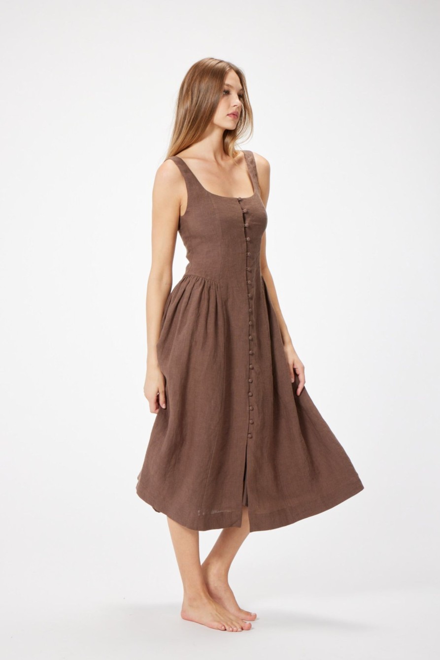 Dresses Sophie Rue | Lottie Button Dress In Brown