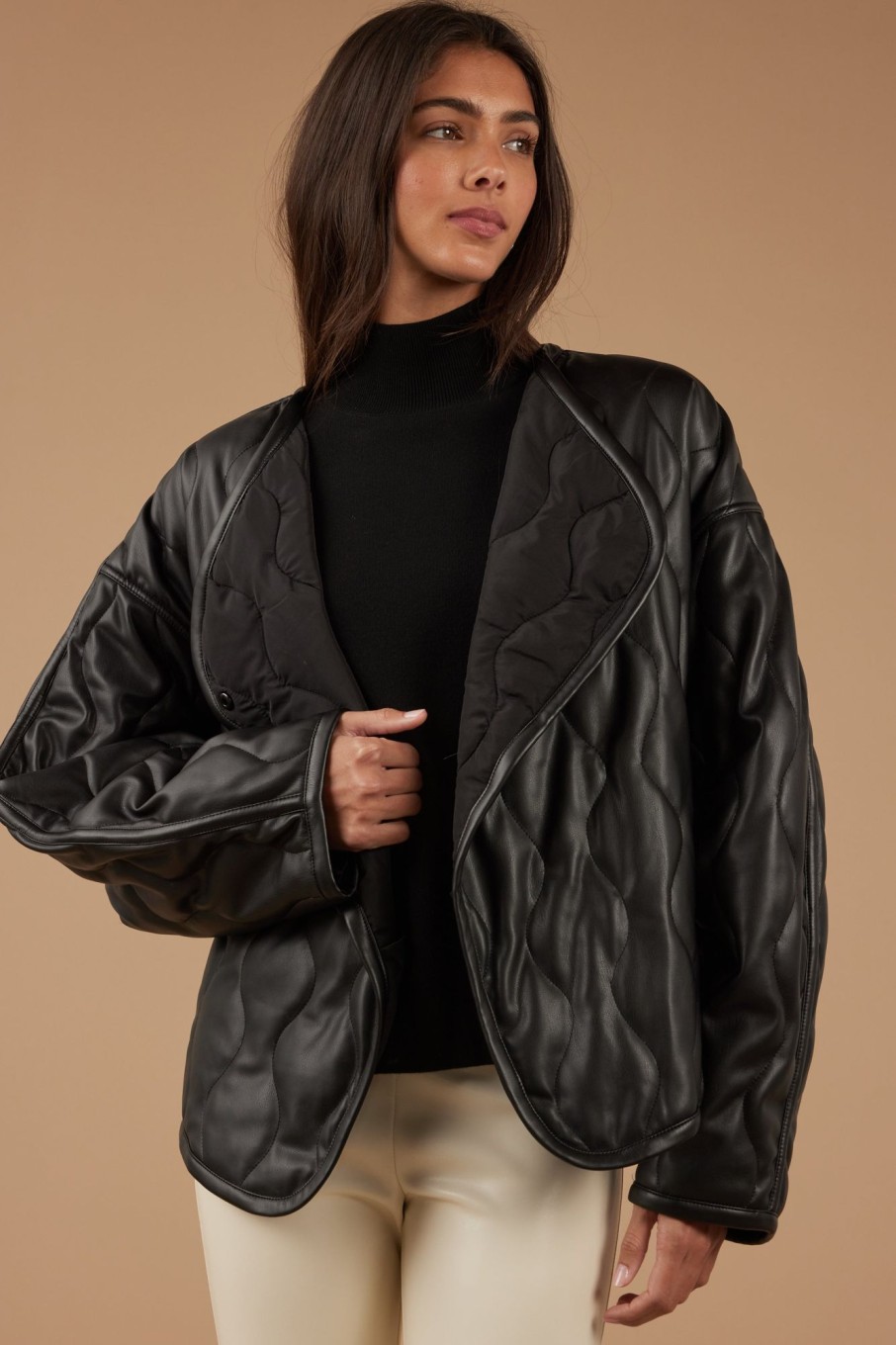 Outerwear Sophie Rue | Quilted Vegan Leather Jacket In Black