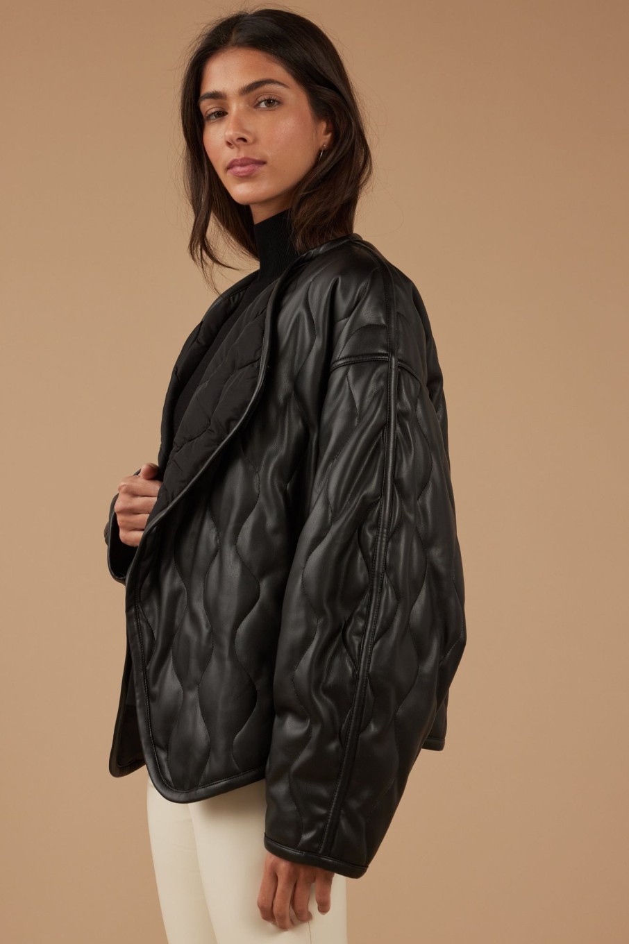 Outerwear Sophie Rue | Quilted Vegan Leather Jacket In Black