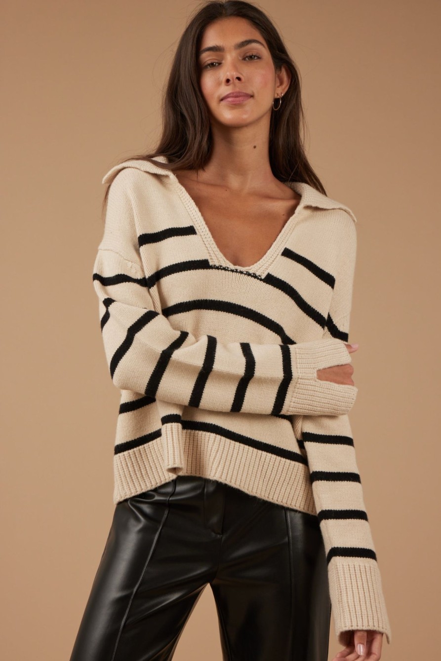 Knitwear Sophie Rue | Danni Striped Sweater In Oat