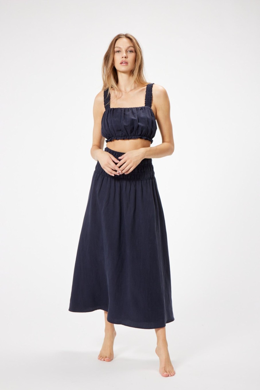 Bottoms Sophie Rue | Indy Smocked Skirt In Navy