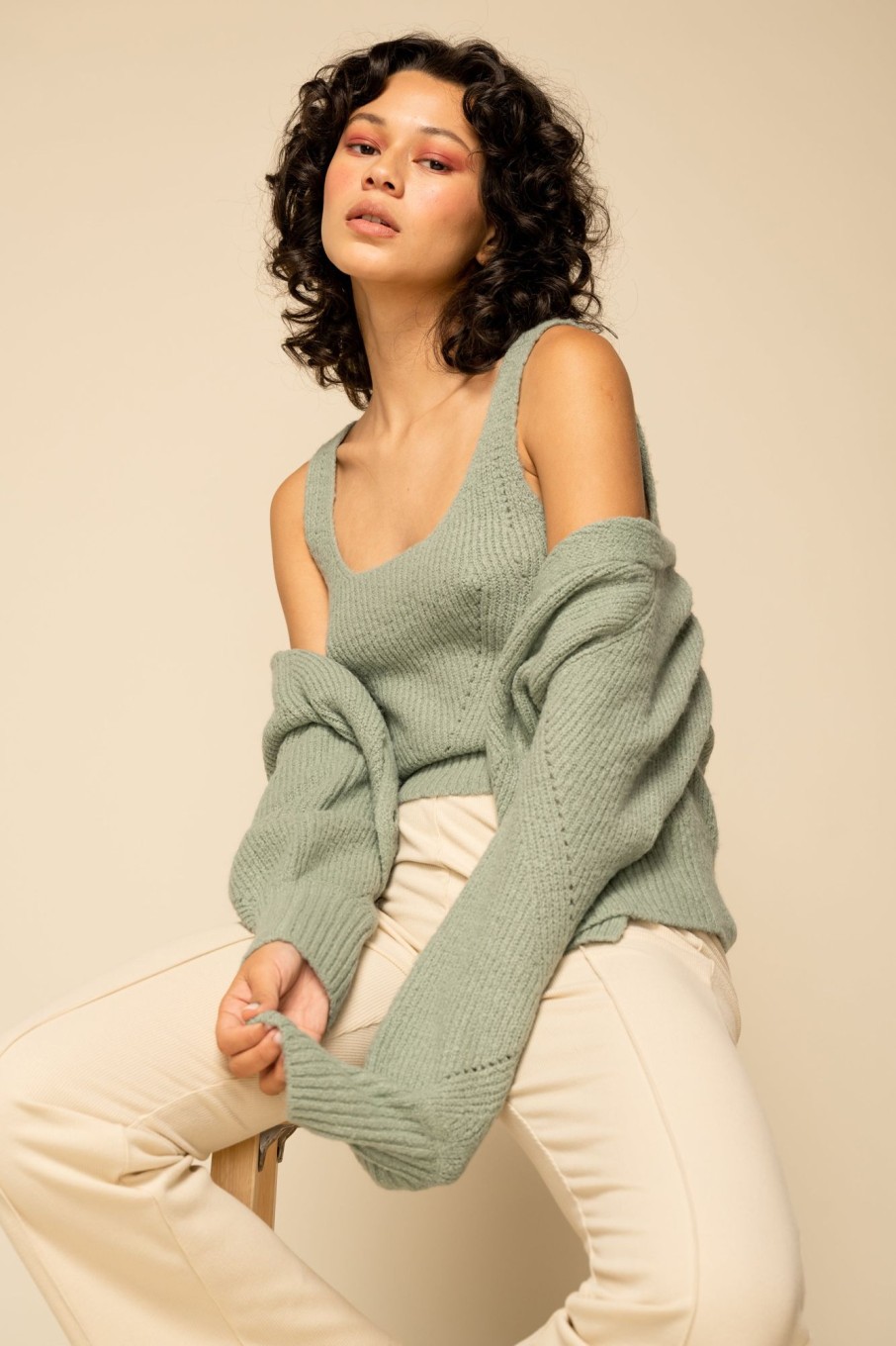 Tops Sophie Rue | Knitted Cardi Set In Moss