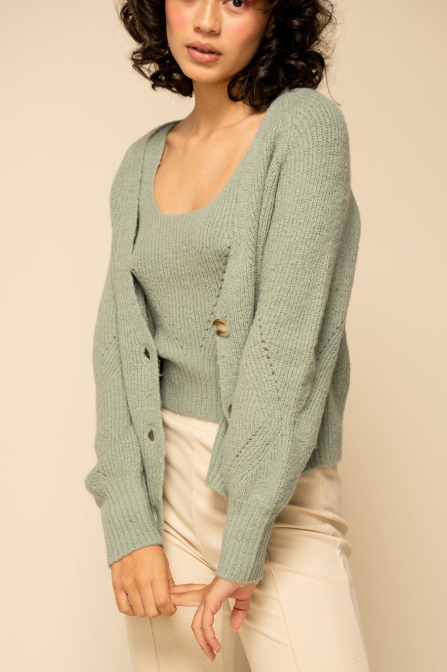 Tops Sophie Rue | Knitted Cardi Set In Moss