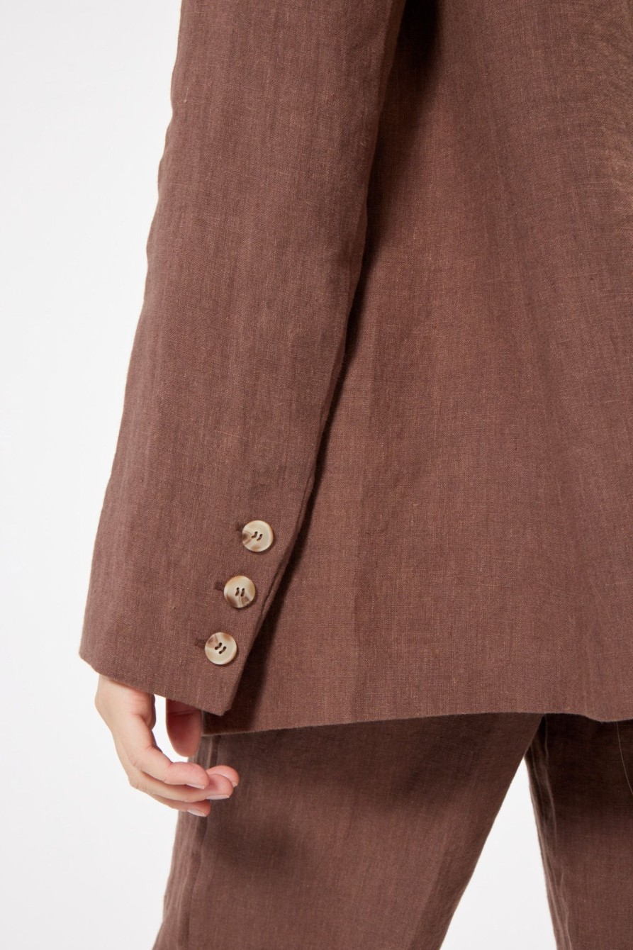 Outerwear Sophie Rue | Aves Linen Blazer In Brown