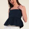 Tops Sophie Rue | Poplin Babydoll Cami In Navy