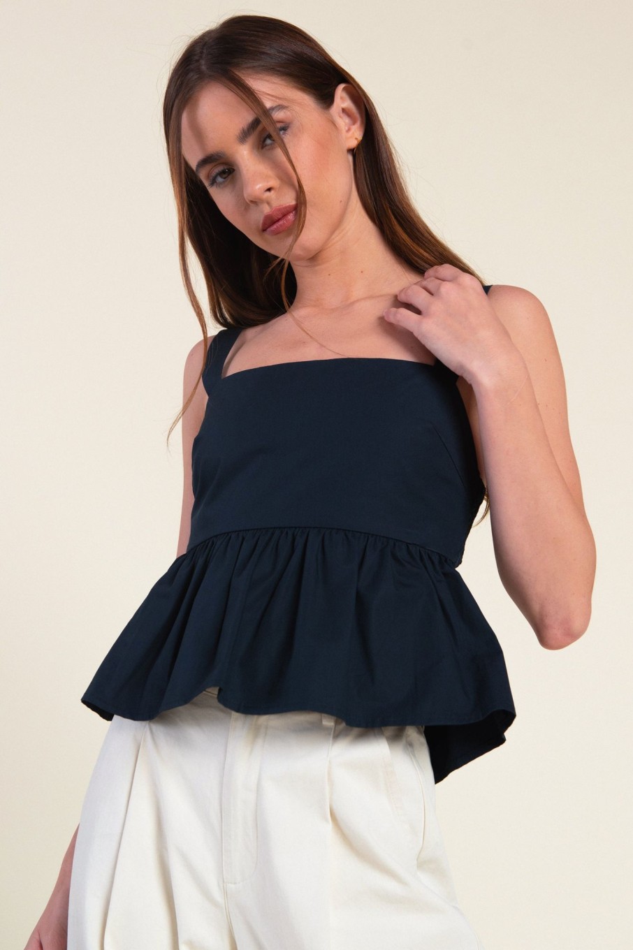 Tops Sophie Rue | Poplin Babydoll Cami In Navy