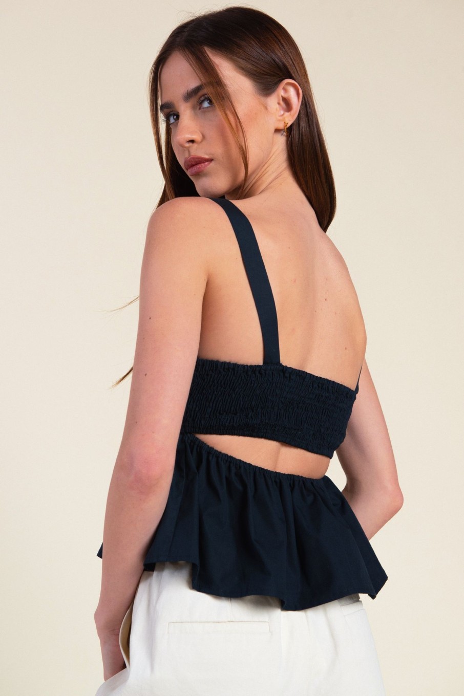 Tops Sophie Rue | Poplin Babydoll Cami In Navy