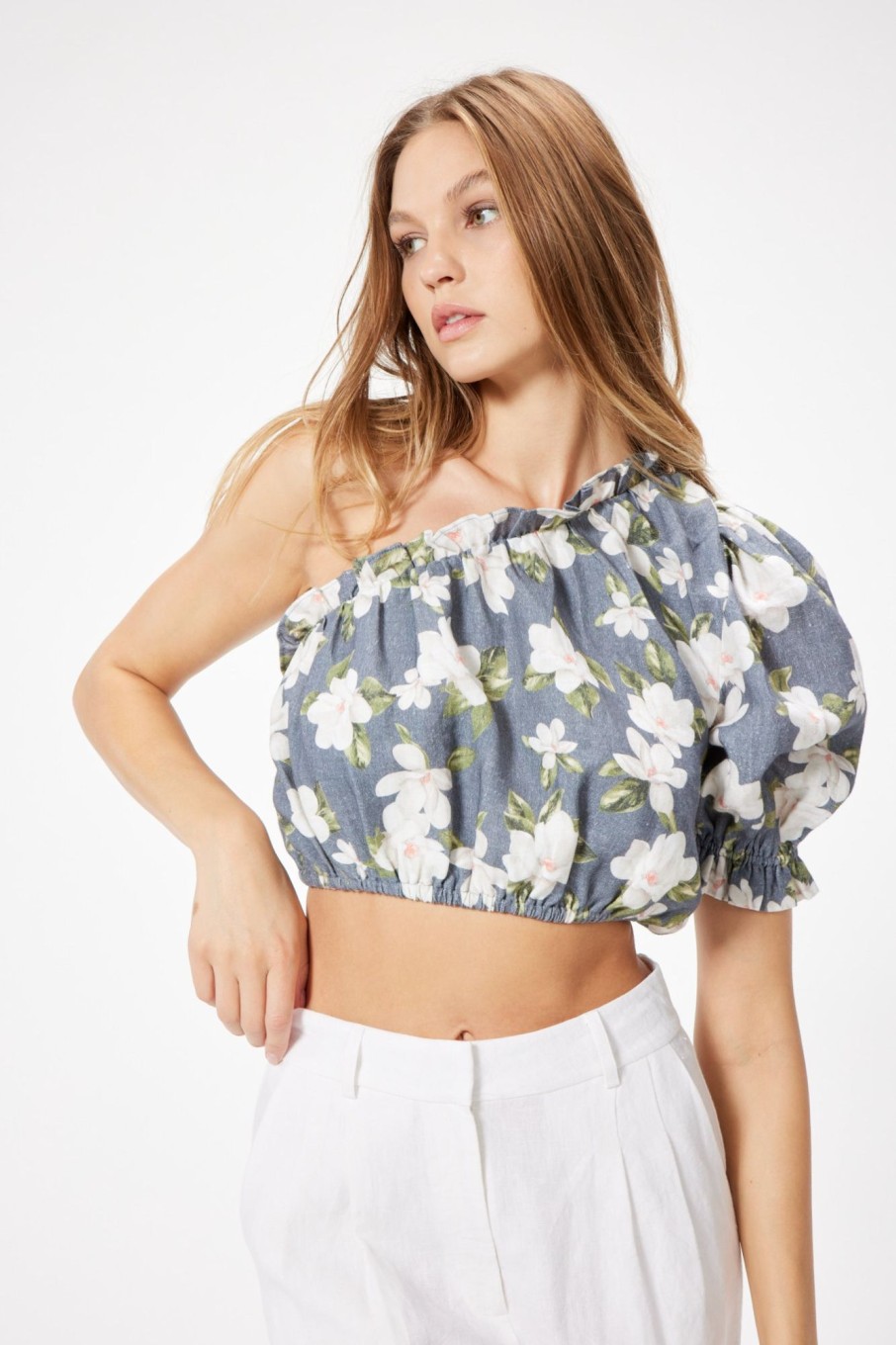 Tops Sophie Rue | Beni Asymmetrical Top In Navy Floral