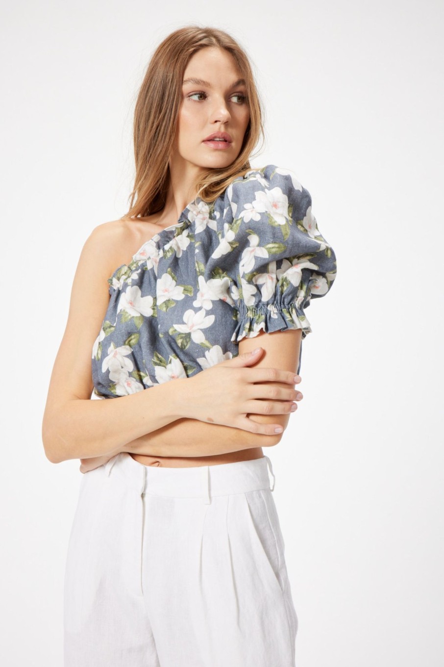 Tops Sophie Rue | Beni Asymmetrical Top In Navy Floral