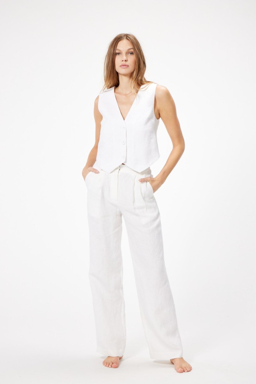 Bottoms Sophie Rue | Imogen Linen Trouser In White