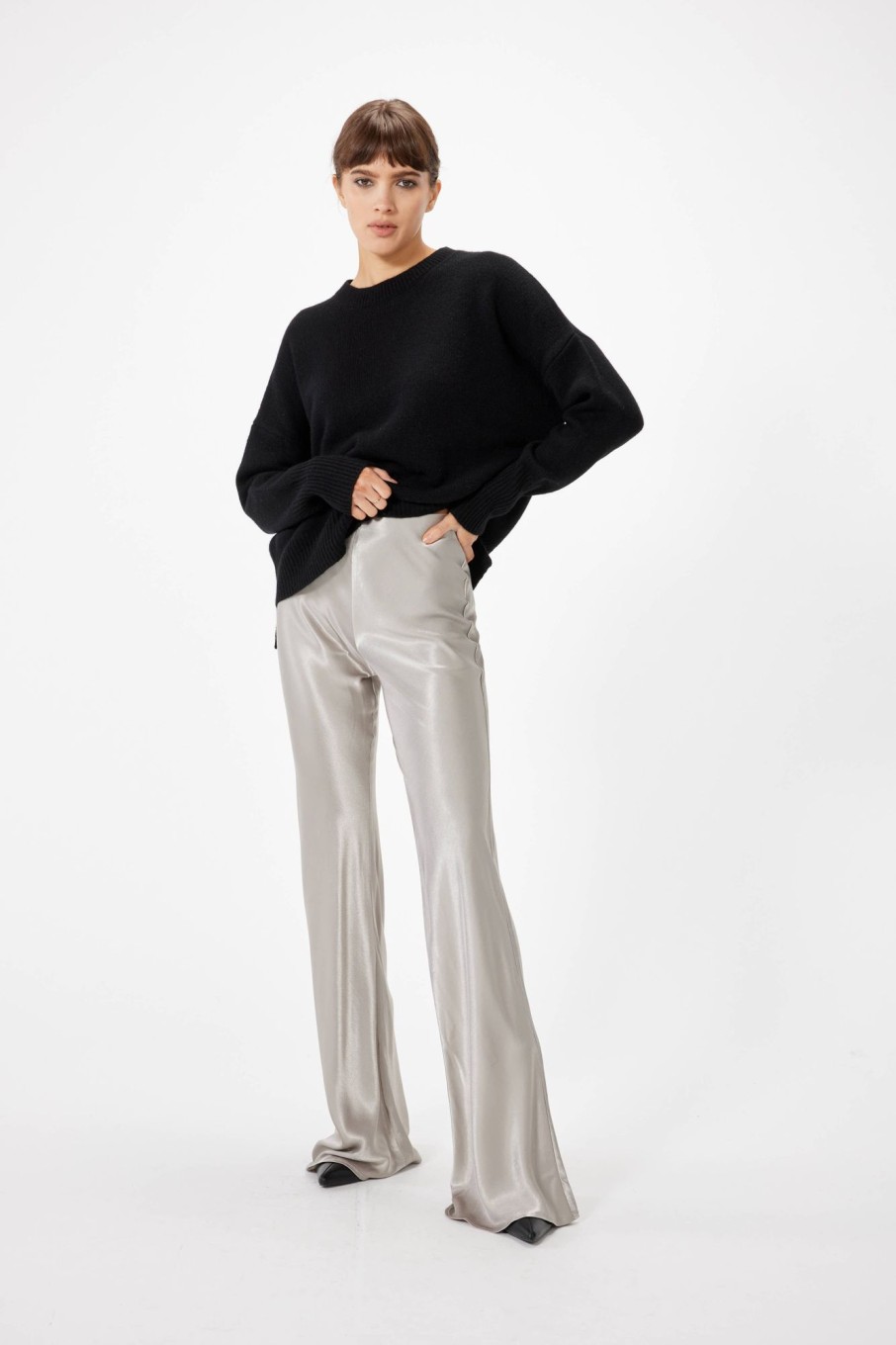 Bottoms Sophie Rue | Satin Bell Pant In Grey