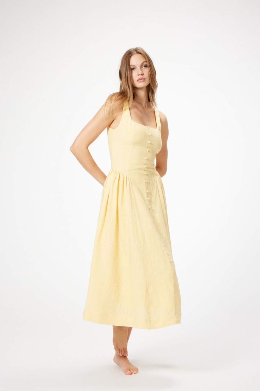 Dresses Sophie Rue | Lottie Button Dress In Yellow