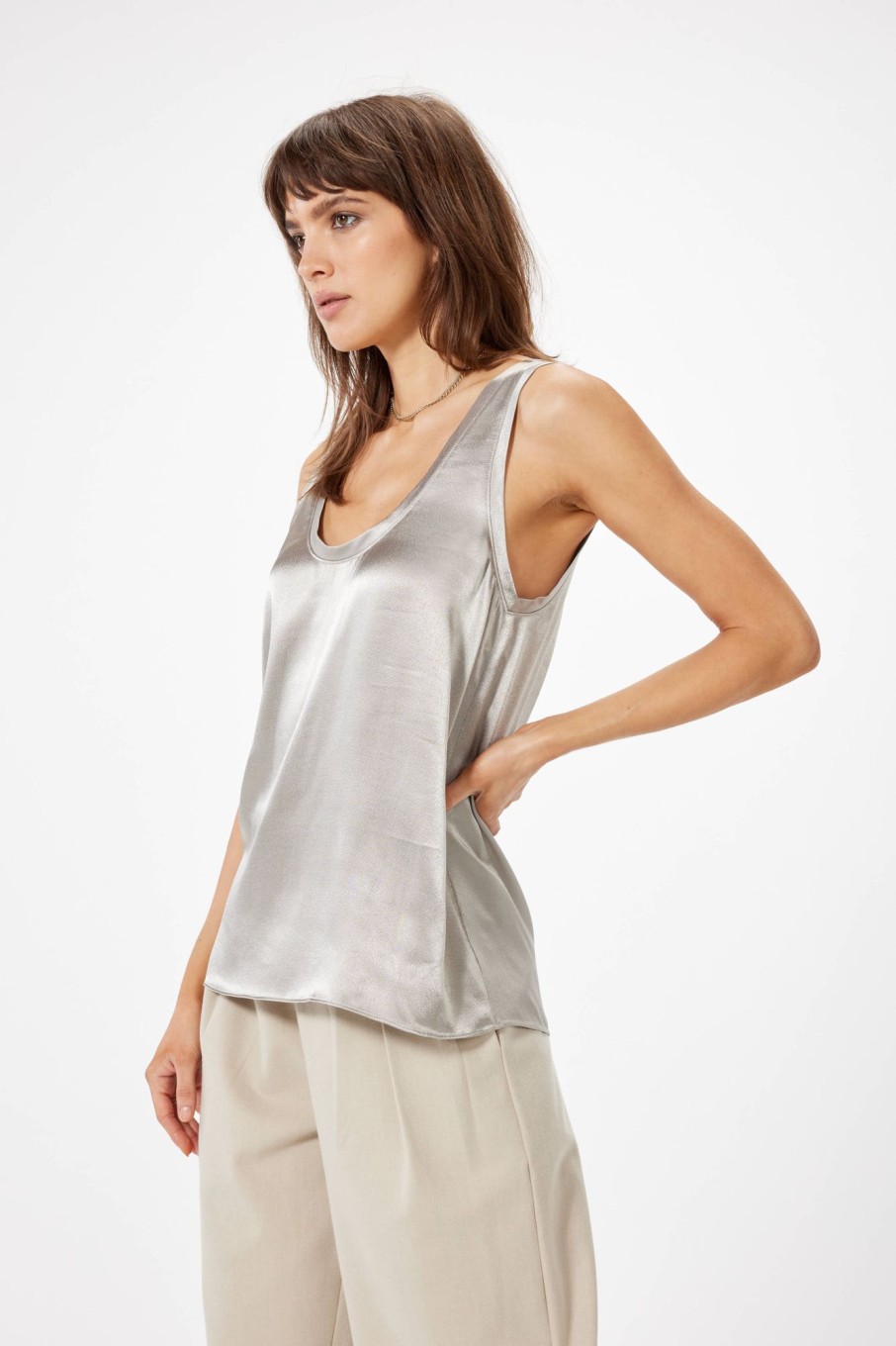 Tops Sophie Rue | Basic Satin Tank In Grey